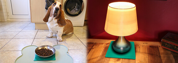 T-EG-2 Green Extreme Mat Used on Dog Food Tray with Dog-1+Extreme mat under lamp-2
